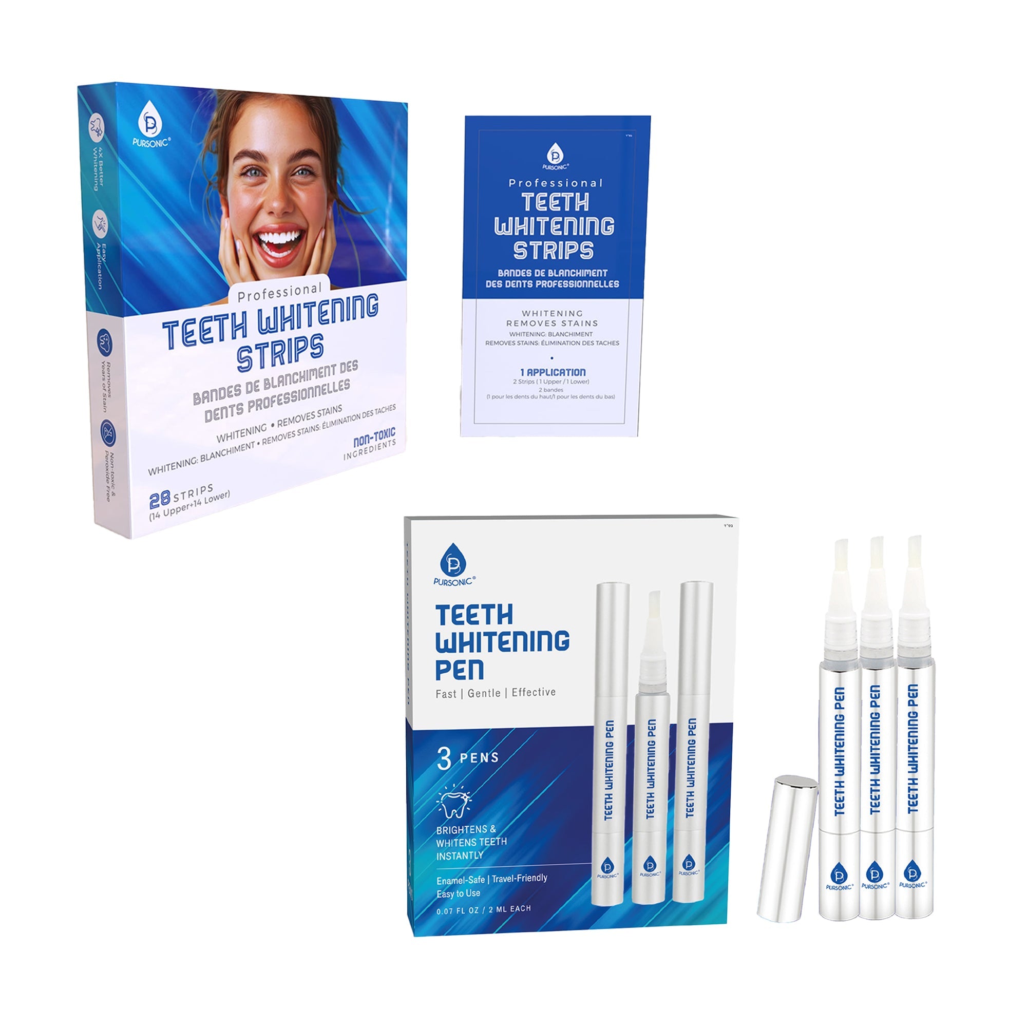 Pursonic Teeth Whitening Essentials Bundle – Whitening Pens + Professional Whitening Strips